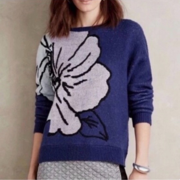 Anthropologie Sweaters - HWR Monogram Exploded Floral Mavales Flower Crewneck Sweater Size L